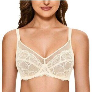 DOBREVA 40E Sexy Lace Sheer Bra Unlined Minimizer Underwire Full Coverage NWT